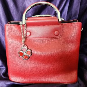 Bucket Bag with Clover Charm and Metal Handles